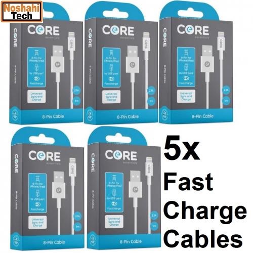 5x Iphone Fast Charging Cables Core White 1 Meter Usb To Lightning