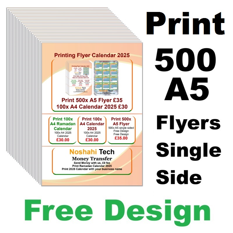 Print 500x A5 Flyer Single Sided Free Design Print 100x ,200x, 1000x, Single, Double Sided