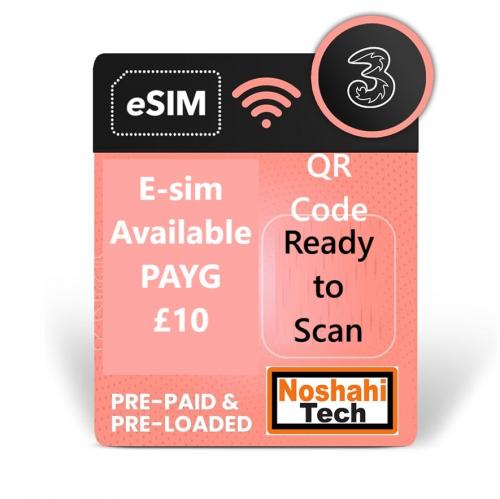 E Sim Three Network Pay As You Go Qr Code Ready To Scan, Lyca Mobile Or Three