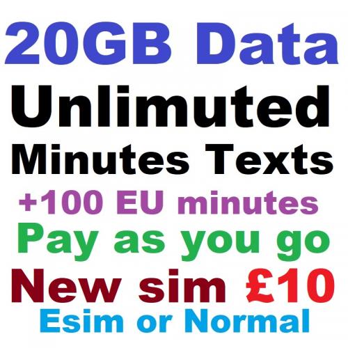 Lyca Mobile 20gb Data Unlimited Minutes Texts Uk New Sim Normal Or Esim 