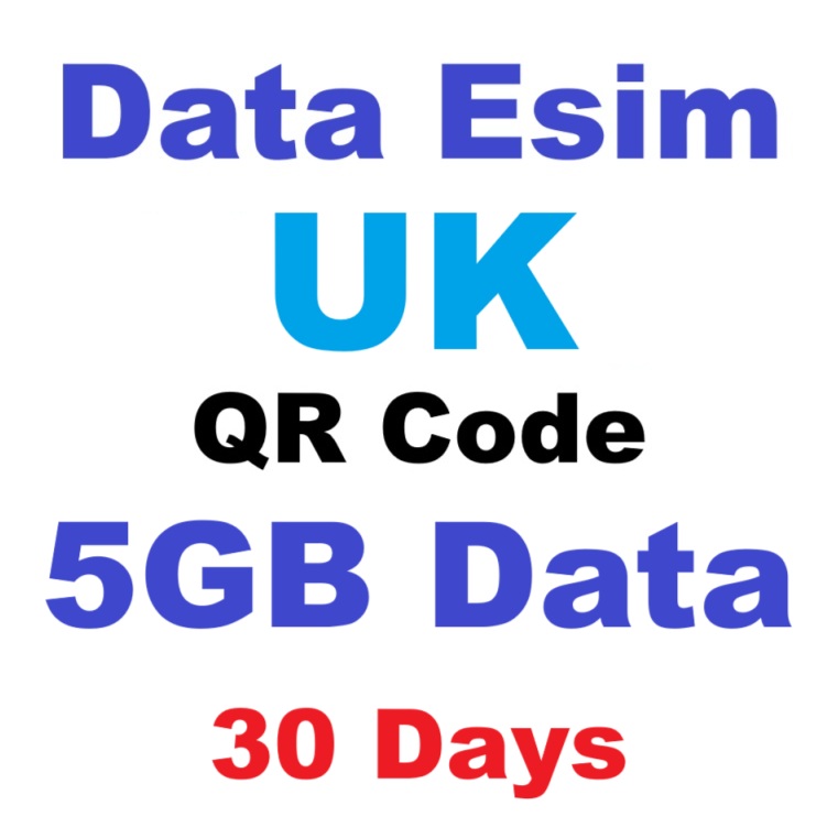 Esim Uk 5gb Data 30 Days Pay As You Go Qr Code Ready To Scan