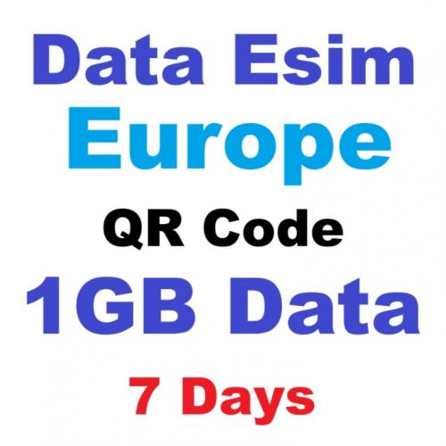 Esim Europe 1gb Data 7 Days Pay As You Go Qr Code Ready To Scan