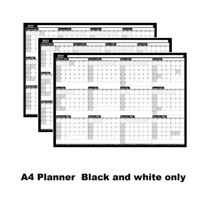 Print  3x A4 Landscape Monthly Planners, 3 Sheets A4 Single Sided January To December