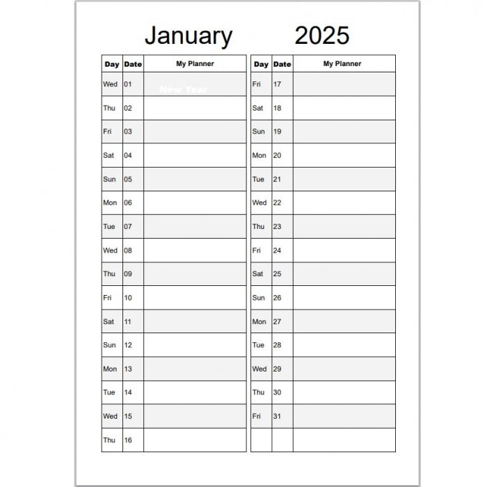 Print A4 Portrait Monthly Planners, 12 Sheets A4 Single Sided January To December