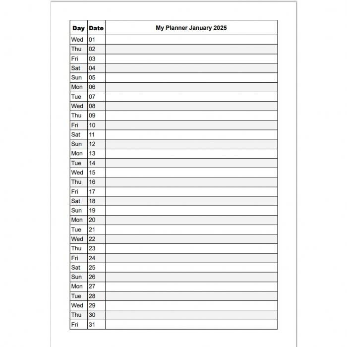 Print A4 Portrait 1 Table Monthly Planners, 12 Sheets A4 Single Sided January To December 