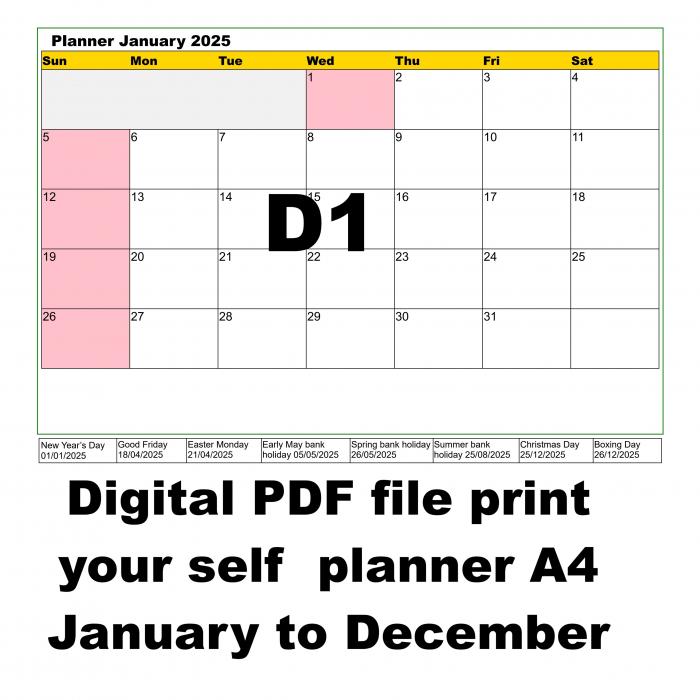 Digital Planner Pdf File To Print Your Self A4 Planner January To December With Holidays