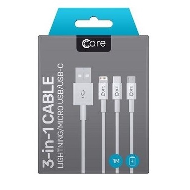 Cable 3-in-1 Cable , 1m Core Lightning, Type-c And Micro For Samsung , Lg , Iphone