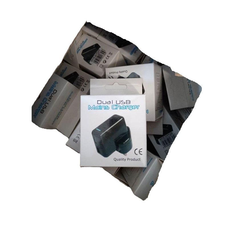 New Dual USB Mains Charger Plug – Black