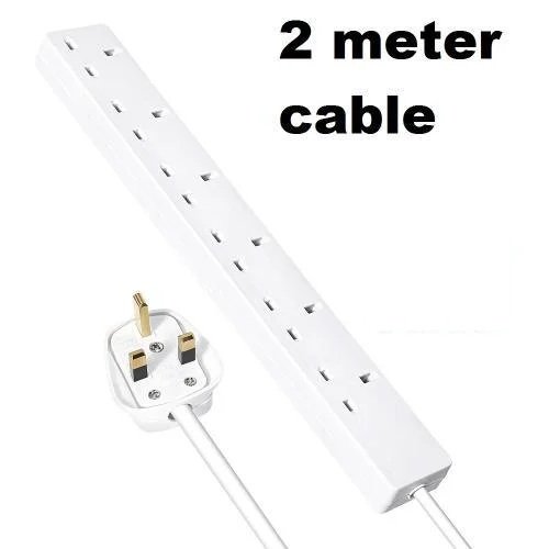 Extension Lead 6 Gang White, 2 Meter