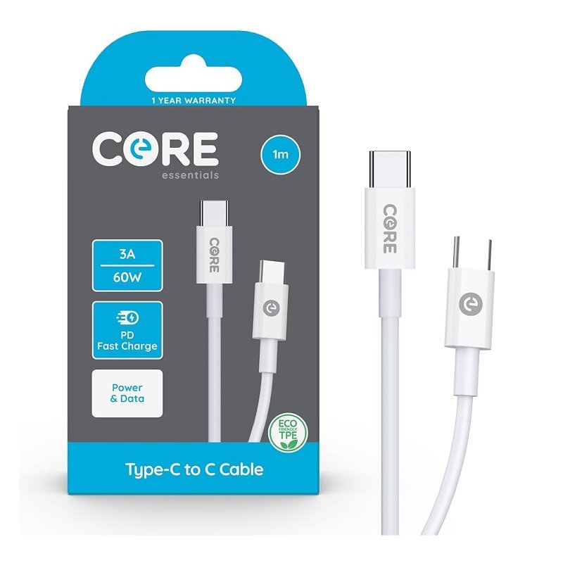 Core Essentials 1m USB C To USB C Charger Cable 3A/60W